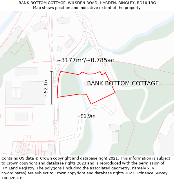 BANK BOTTOM COTTAGE, WILSDEN ROAD, HARDEN, BINGLEY, BD16 1BG: Plot and title map