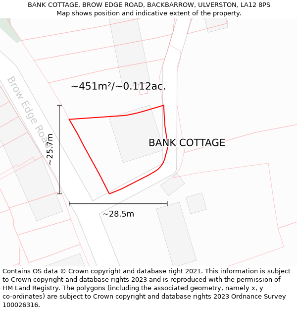 BANK COTTAGE, BROW EDGE ROAD, BACKBARROW, ULVERSTON, LA12 8PS: Plot and title map