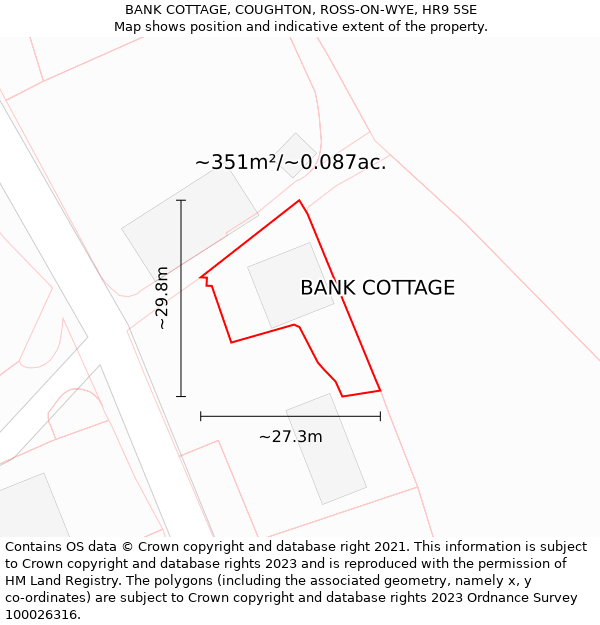 BANK COTTAGE, COUGHTON, ROSS-ON-WYE, HR9 5SE: Plot and title map