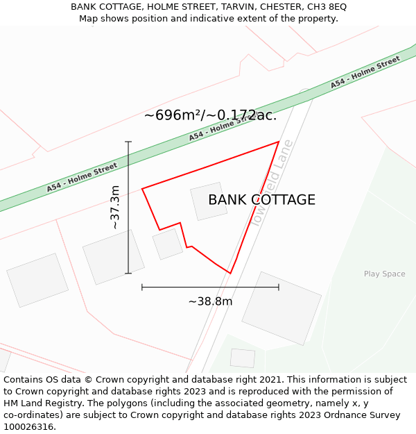 BANK COTTAGE, HOLME STREET, TARVIN, CHESTER, CH3 8EQ: Plot and title map