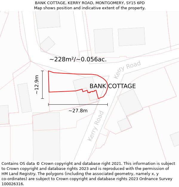 BANK COTTAGE, KERRY ROAD, MONTGOMERY, SY15 6PD: Plot and title map