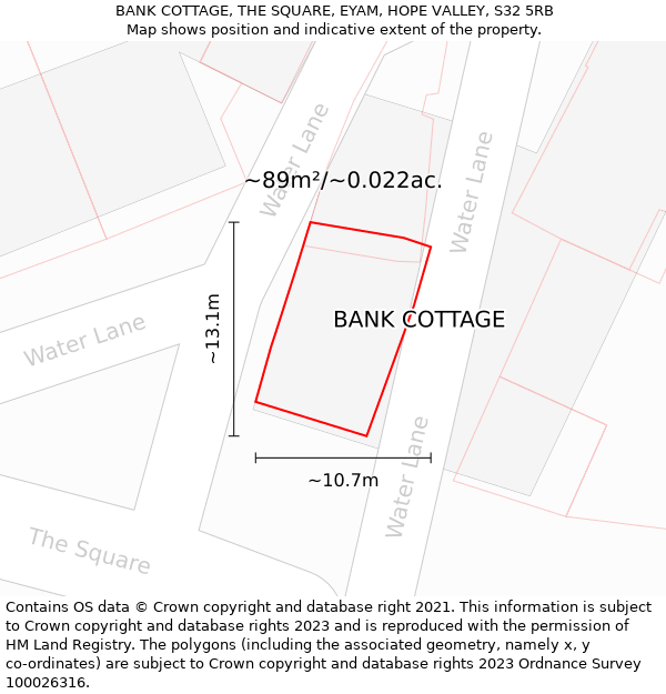 BANK COTTAGE, THE SQUARE, EYAM, HOPE VALLEY, S32 5RB: Plot and title map