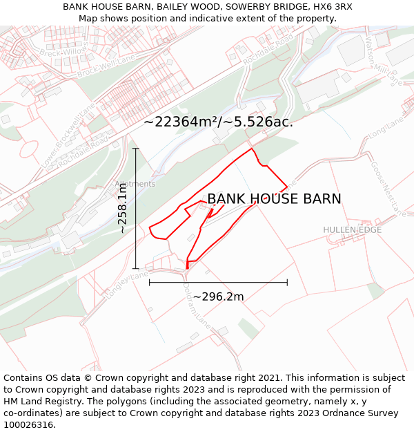 BANK HOUSE BARN, BAILEY WOOD, SOWERBY BRIDGE, HX6 3RX: Plot and title map