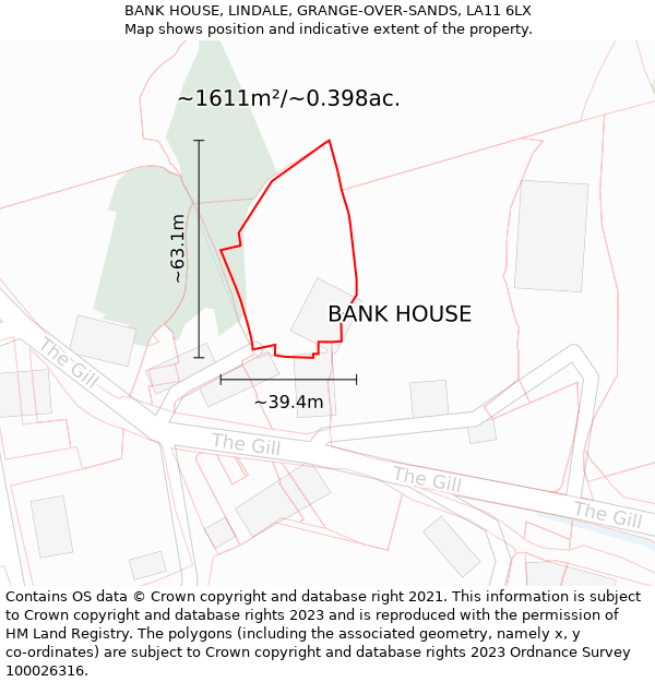 BANK HOUSE, LINDALE, GRANGE-OVER-SANDS, LA11 6LX: Plot and title map