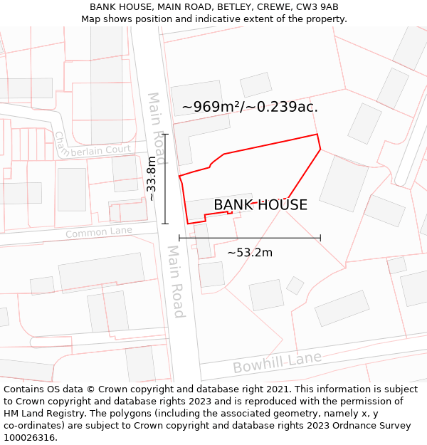 BANK HOUSE, MAIN ROAD, BETLEY, CREWE, CW3 9AB: Plot and title map