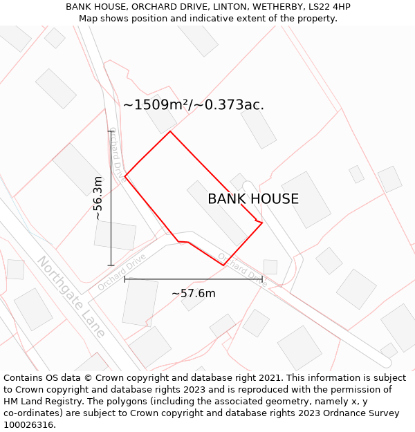 BANK HOUSE, ORCHARD DRIVE, LINTON, WETHERBY, LS22 4HP: Plot and title map