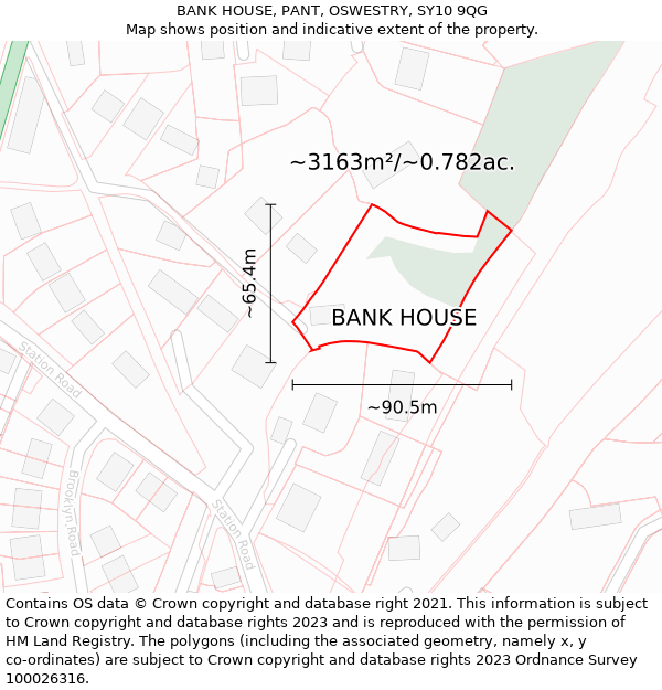 BANK HOUSE, PANT, OSWESTRY, SY10 9QG: Plot and title map