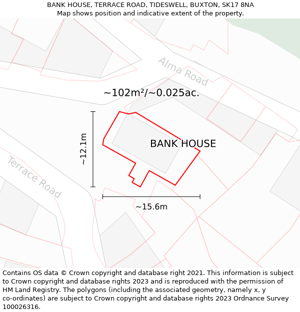 BANK HOUSE, TERRACE ROAD, TIDESWELL, BUXTON, SK17 8NA: Plot and title map