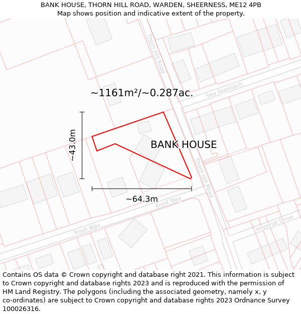 BANK HOUSE, THORN HILL ROAD, WARDEN, SHEERNESS, ME12 4PB: Plot and title map