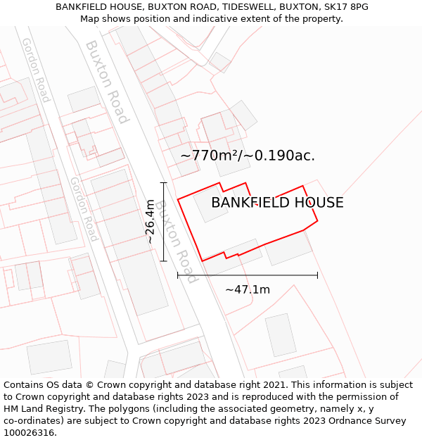 BANKFIELD HOUSE, BUXTON ROAD, TIDESWELL, BUXTON, SK17 8PG: Plot and title map