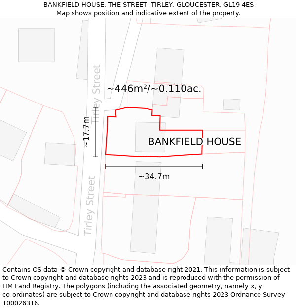 BANKFIELD HOUSE, THE STREET, TIRLEY, GLOUCESTER, GL19 4ES: Plot and title map