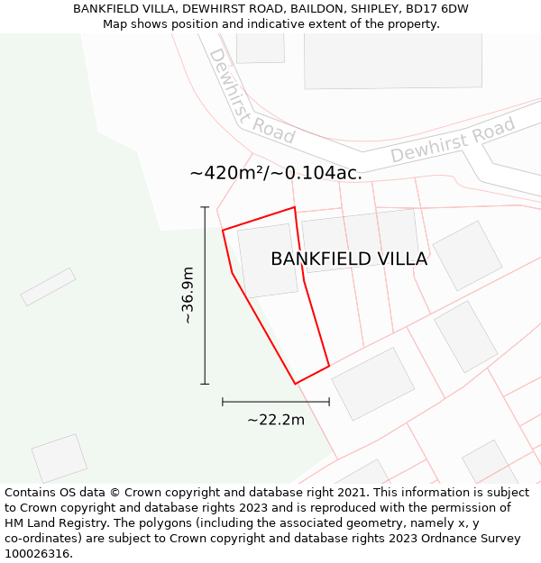 BANKFIELD VILLA, DEWHIRST ROAD, BAILDON, SHIPLEY, BD17 6DW: Plot and title map