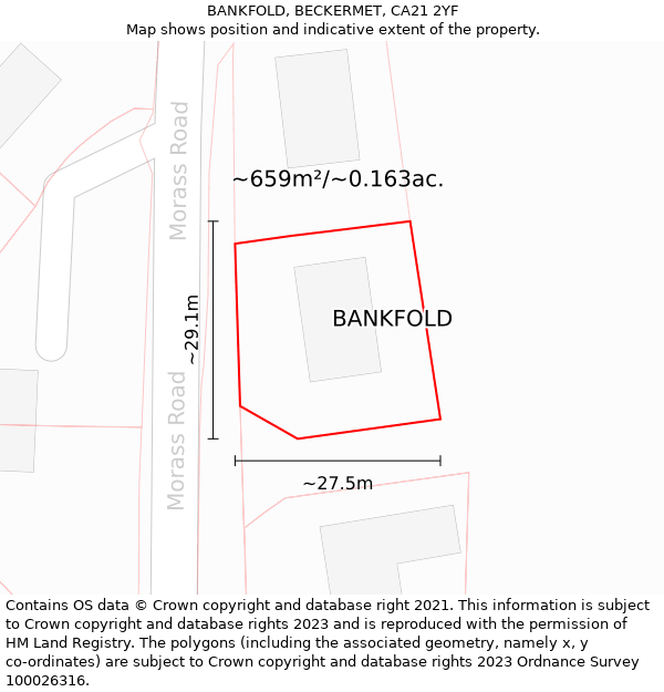 BANKFOLD, BECKERMET, CA21 2YF: Plot and title map