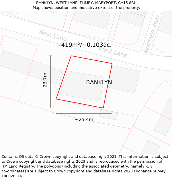 BANKLYN, WEST LANE, FLIMBY, MARYPORT, CA15 8RL: Plot and title map