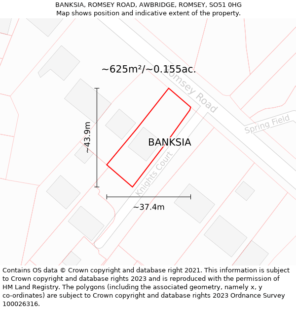 BANKSIA, ROMSEY ROAD, AWBRIDGE, ROMSEY, SO51 0HG: Plot and title map