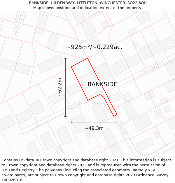 BANKSIDE, HILDEN WAY, LITTLETON, WINCHESTER, SO22 6QH: Plot and title map