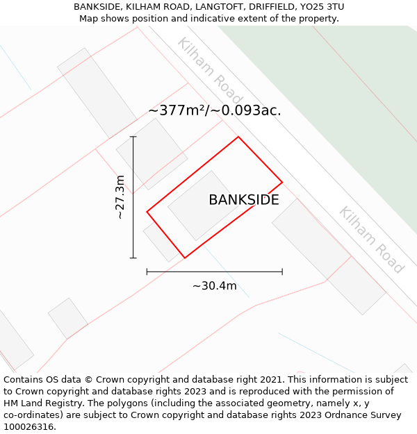 BANKSIDE, KILHAM ROAD, LANGTOFT, DRIFFIELD, YO25 3TU: Plot and title map