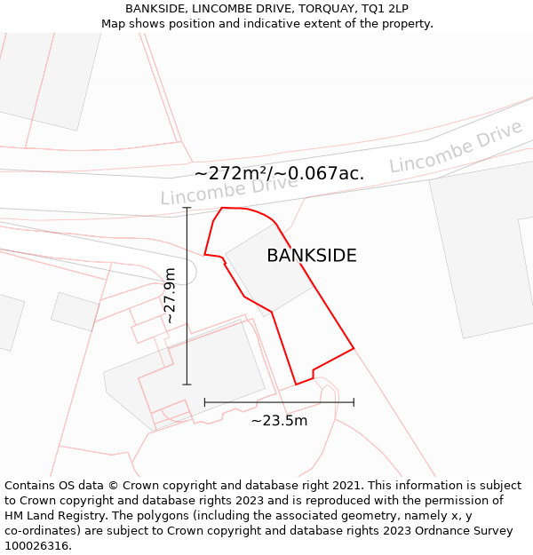 BANKSIDE, LINCOMBE DRIVE, TORQUAY, TQ1 2LP: Plot and title map