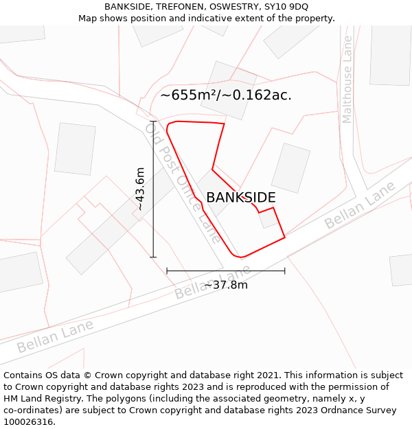 BANKSIDE, TREFONEN, OSWESTRY, SY10 9DQ: Plot and title map