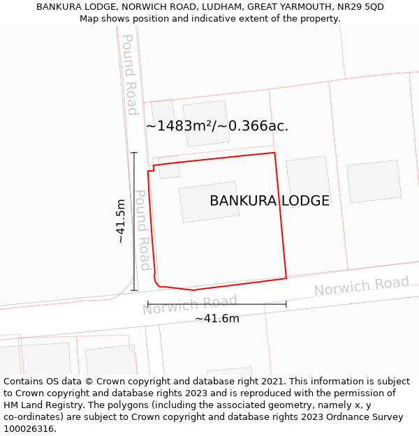 BANKURA LODGE, NORWICH ROAD, LUDHAM, GREAT YARMOUTH, NR29 5QD: Plot and title map