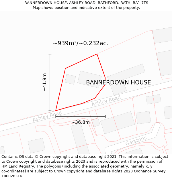 BANNERDOWN HOUSE, ASHLEY ROAD, BATHFORD, BATH, BA1 7TS: Plot and title map