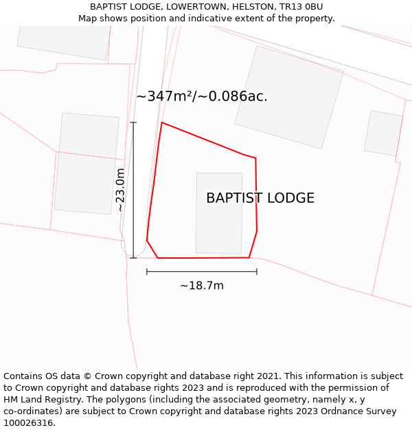 BAPTIST LODGE, LOWERTOWN, HELSTON, TR13 0BU: Plot and title map