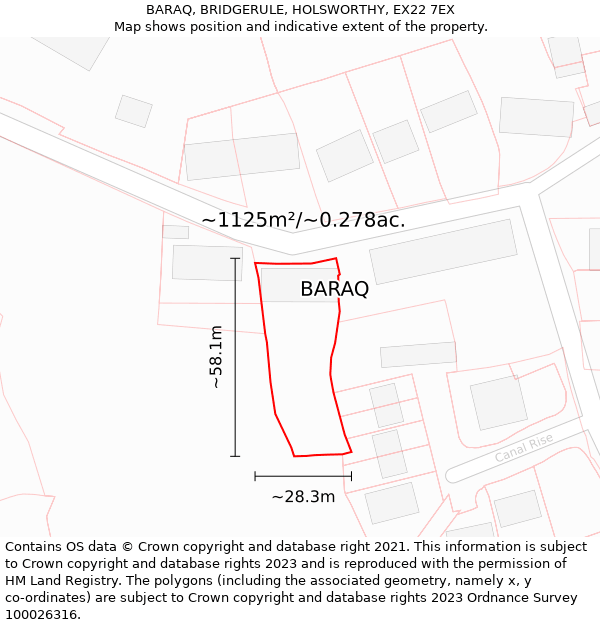 BARAQ, BRIDGERULE, HOLSWORTHY, EX22 7EX: Plot and title map