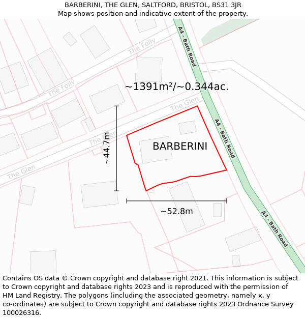 BARBERINI, THE GLEN, SALTFORD, BRISTOL, BS31 3JR: Plot and title map