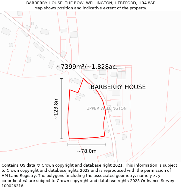 BARBERRY HOUSE, THE ROW, WELLINGTON, HEREFORD, HR4 8AP: Plot and title map