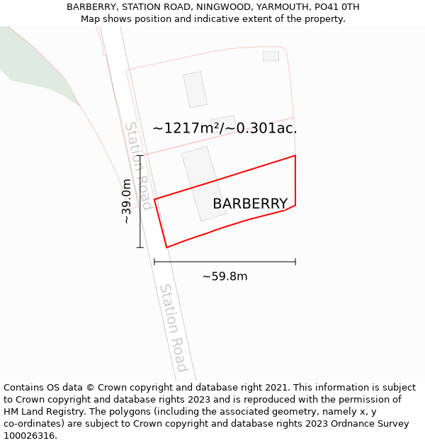 BARBERRY, STATION ROAD, NINGWOOD, YARMOUTH, PO41 0TH: Plot and title map