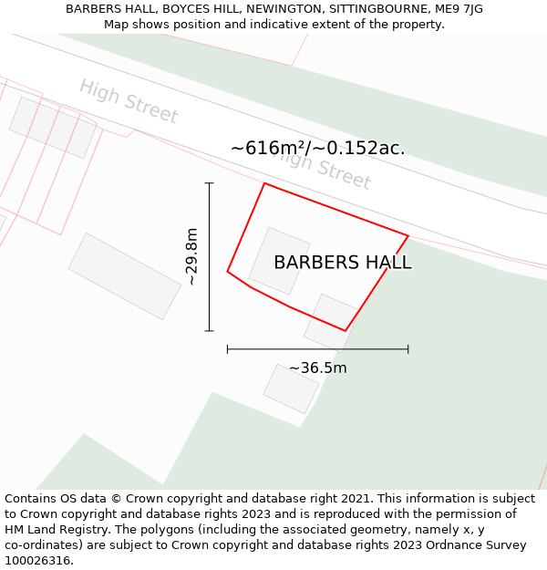 BARBERS HALL, BOYCES HILL, NEWINGTON, SITTINGBOURNE, ME9 7JG: Plot and title map