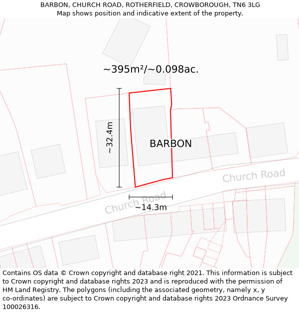 BARBON, CHURCH ROAD, ROTHERFIELD, CROWBOROUGH, TN6 3LG: Plot and title map