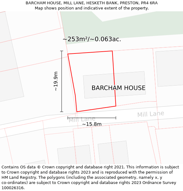 BARCHAM HOUSE, MILL LANE, HESKETH BANK, PRESTON, PR4 6RA: Plot and title map