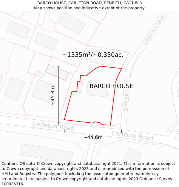 BARCO HOUSE, CARLETON ROAD, PENRITH, CA11 8LR: Plot and title map