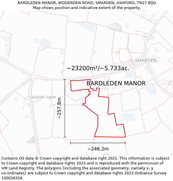 BARDLEDEN MANOR, BIDDENDEN ROAD, SMARDEN, ASHFORD, TN27 8QG: Plot and title map