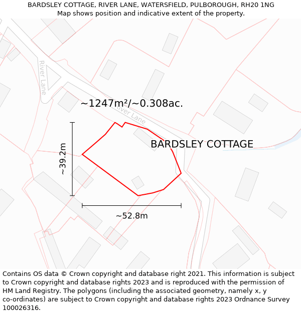 BARDSLEY COTTAGE, RIVER LANE, WATERSFIELD, PULBOROUGH, RH20 1NG: Plot and title map