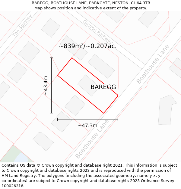 BAREGG, BOATHOUSE LANE, PARKGATE, NESTON, CH64 3TB: Plot and title map