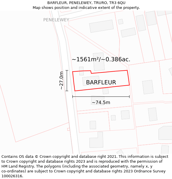 BARFLEUR, PENELEWEY, TRURO, TR3 6QU: Plot and title map