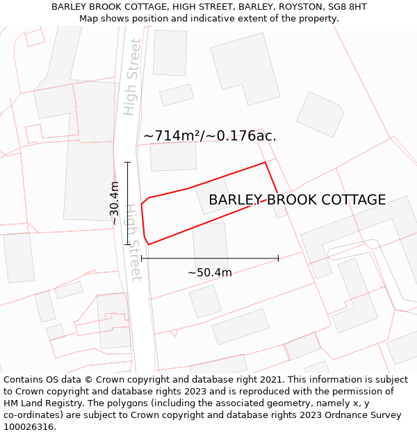 BARLEY BROOK COTTAGE, HIGH STREET, BARLEY, ROYSTON, SG8 8HT: Plot and title map