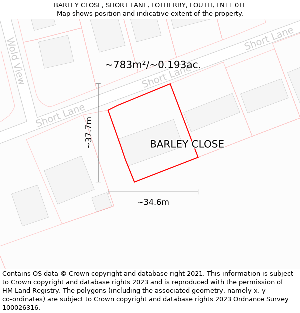 BARLEY CLOSE, SHORT LANE, FOTHERBY, LOUTH, LN11 0TE: Plot and title map