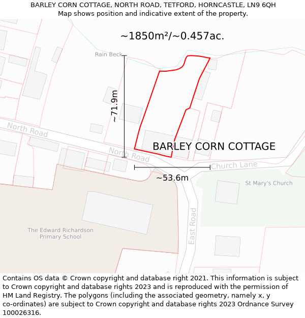 BARLEY CORN COTTAGE, NORTH ROAD, TETFORD, HORNCASTLE, LN9 6QH: Plot and title map