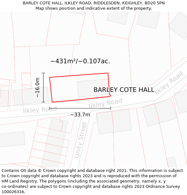 BARLEY COTE HALL, ILKLEY ROAD, RIDDLESDEN, KEIGHLEY, BD20 5PN: Plot and title map