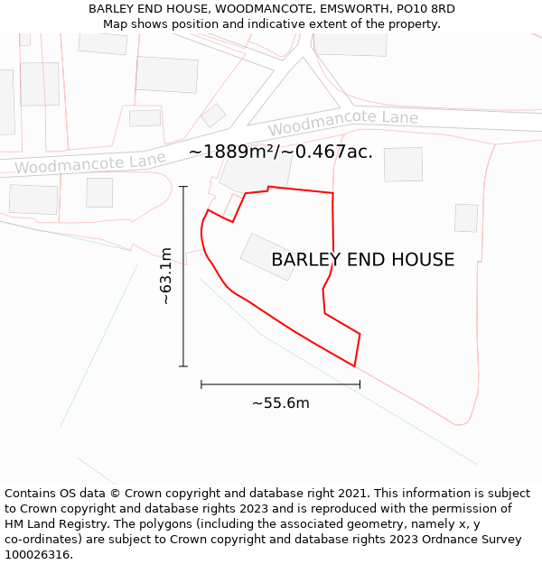 BARLEY END HOUSE, WOODMANCOTE, EMSWORTH, PO10 8RD: Plot and title map