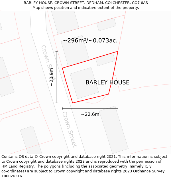 BARLEY HOUSE, CROWN STREET, DEDHAM, COLCHESTER, CO7 6AS: Plot and title map