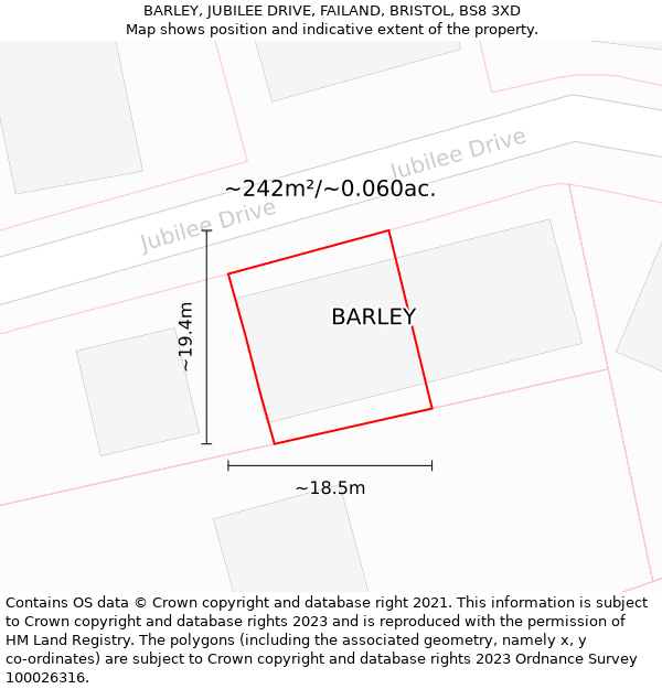 BARLEY, JUBILEE DRIVE, FAILAND, BRISTOL, BS8 3XD: Plot and title map