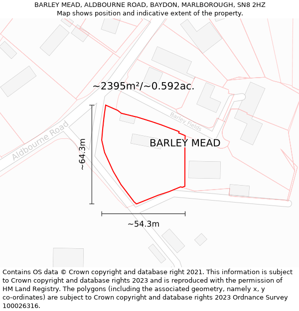 BARLEY MEAD, ALDBOURNE ROAD, BAYDON, MARLBOROUGH, SN8 2HZ: Plot and title map