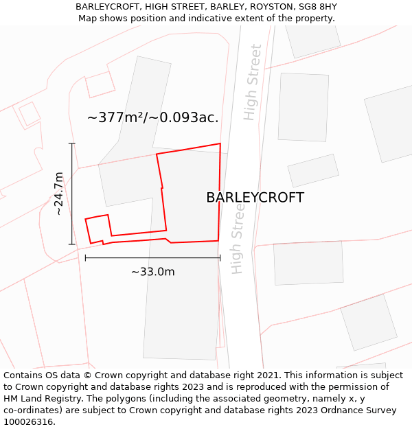 BARLEYCROFT, HIGH STREET, BARLEY, ROYSTON, SG8 8HY: Plot and title map