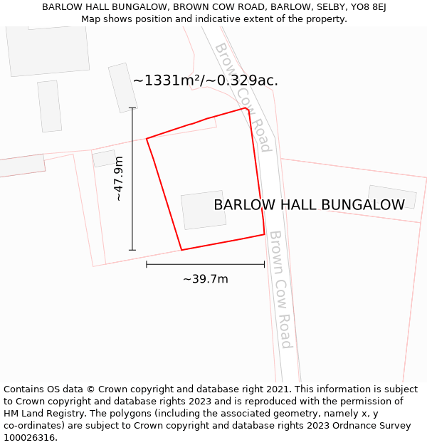BARLOW HALL BUNGALOW, BROWN COW ROAD, BARLOW, SELBY, YO8 8EJ: Plot and title map