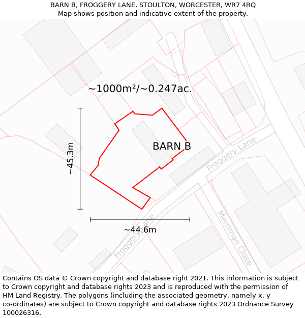 BARN B, FROGGERY LANE, STOULTON, WORCESTER, WR7 4RQ: Plot and title map