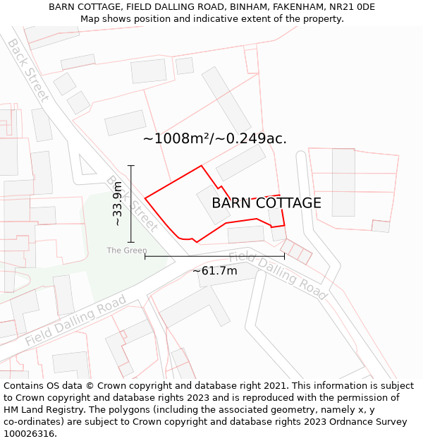 BARN COTTAGE, FIELD DALLING ROAD, BINHAM, FAKENHAM, NR21 0DE: Plot and title map